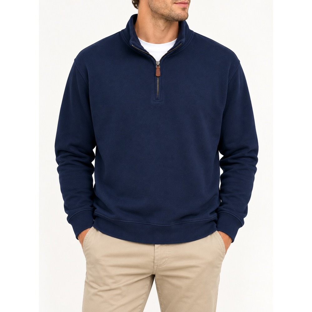 Lands End Men XL Navy Blue Quarter Zip Pullover Sweater Preppy Classic Mock Neck